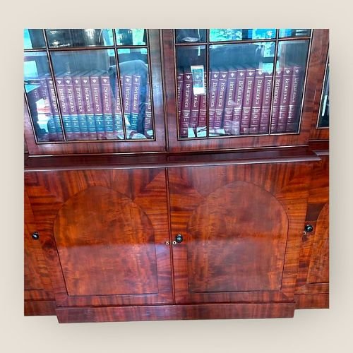 Large Antique William IV Mahogany Breakfront Library Bookcase With Cupboards