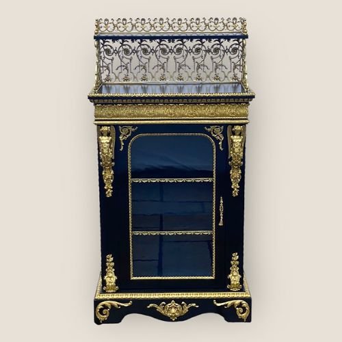 Antique French Napoleon III Brass & Ebonised Pier Display Cabinet With A Gallery