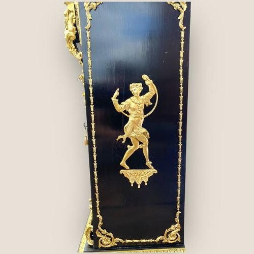 Antique French Napoleon III Brass & Ebonised Pier Display Cabinet With A Gallery