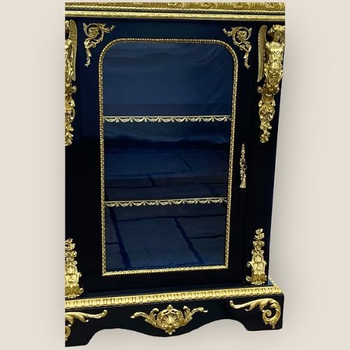 Antique French Napoleon III Brass & Ebonised Pier Display Cabinet With A Gallery