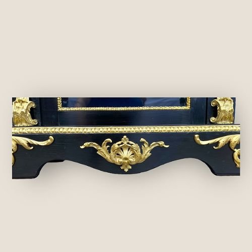 Antique French Napoleon III Brass & Ebonised Pier Display Cabinet With A Gallery