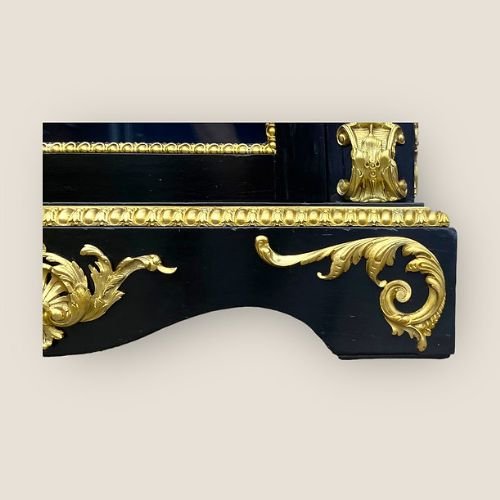Antique French Napoleon III Brass & Ebonised Pier Display Cabinet With A Gallery