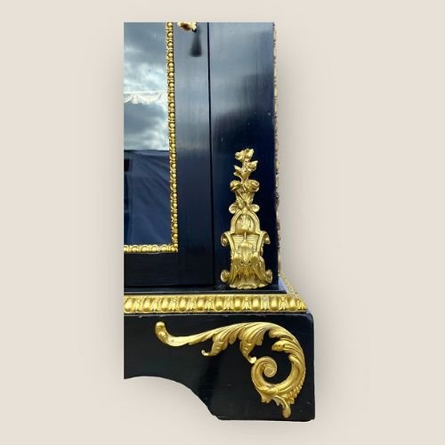 Antique French Napoleon III Brass & Ebonised Pier Display Cabinet With A Gallery