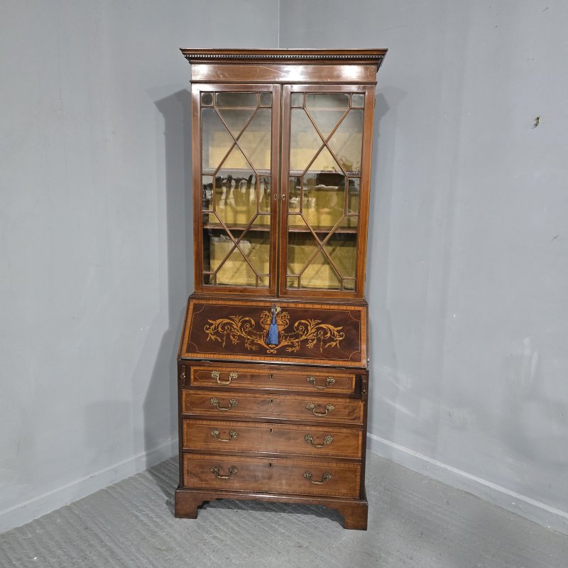 Georgian Inlaid Bureau Bookcase