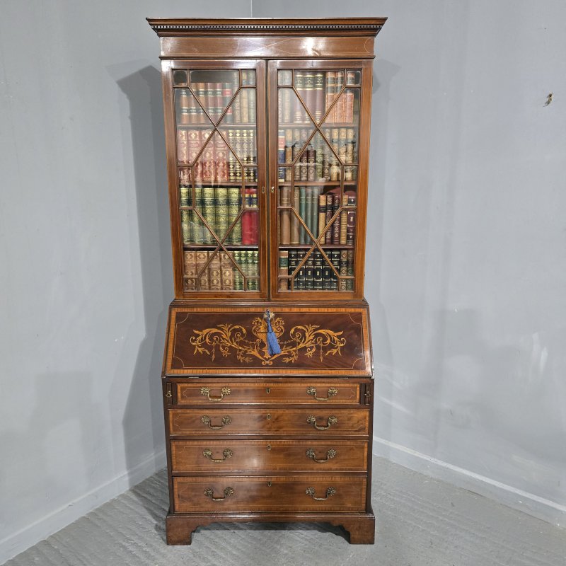 Georgian Inlaid Bureau Bookcase