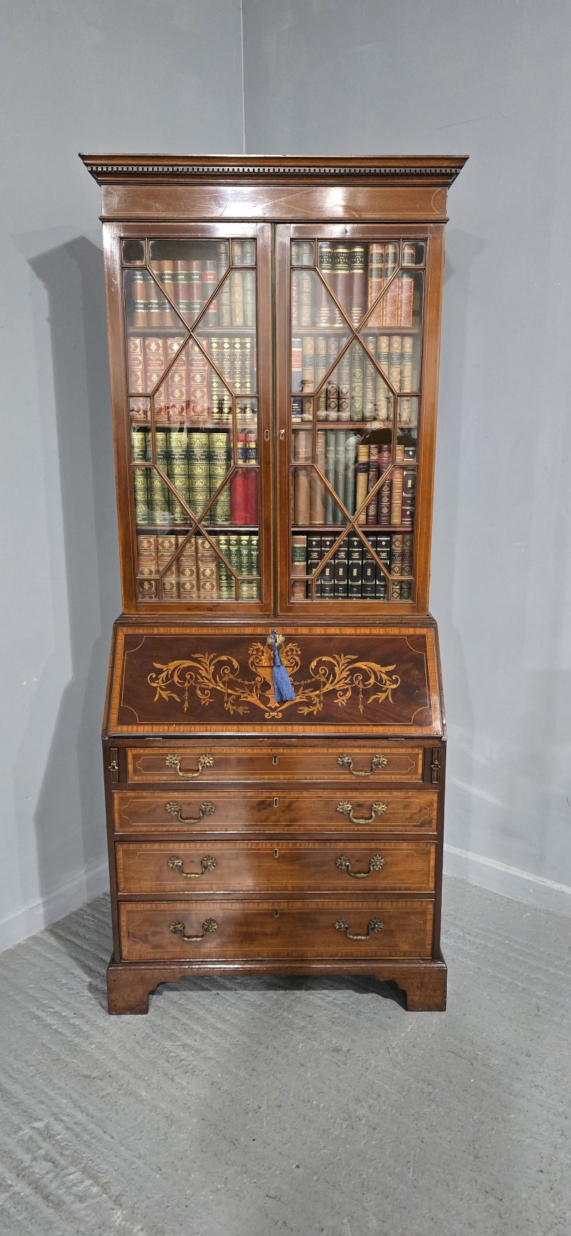 Georgian Inlaid Bureau Bookcase