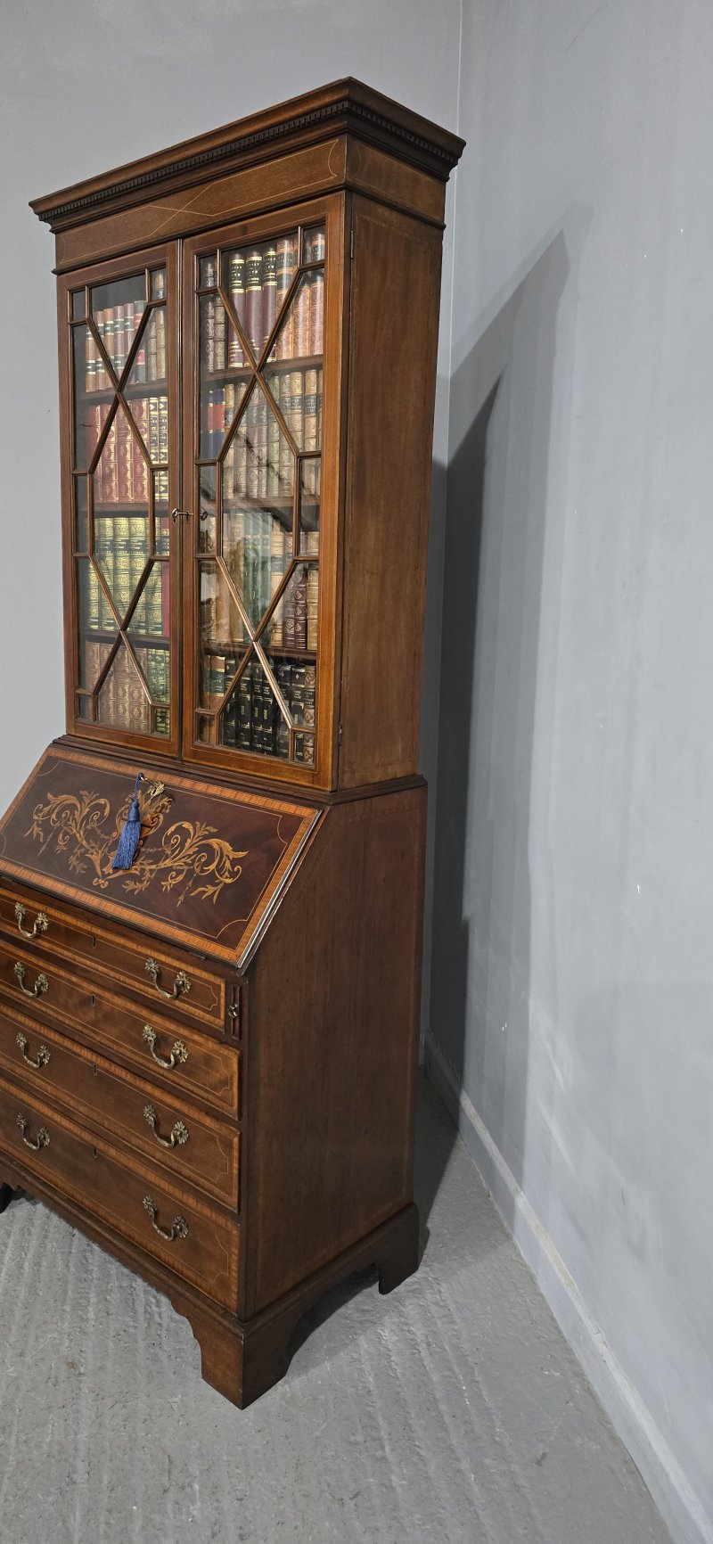 Georgian Inlaid Bureau Bookcase