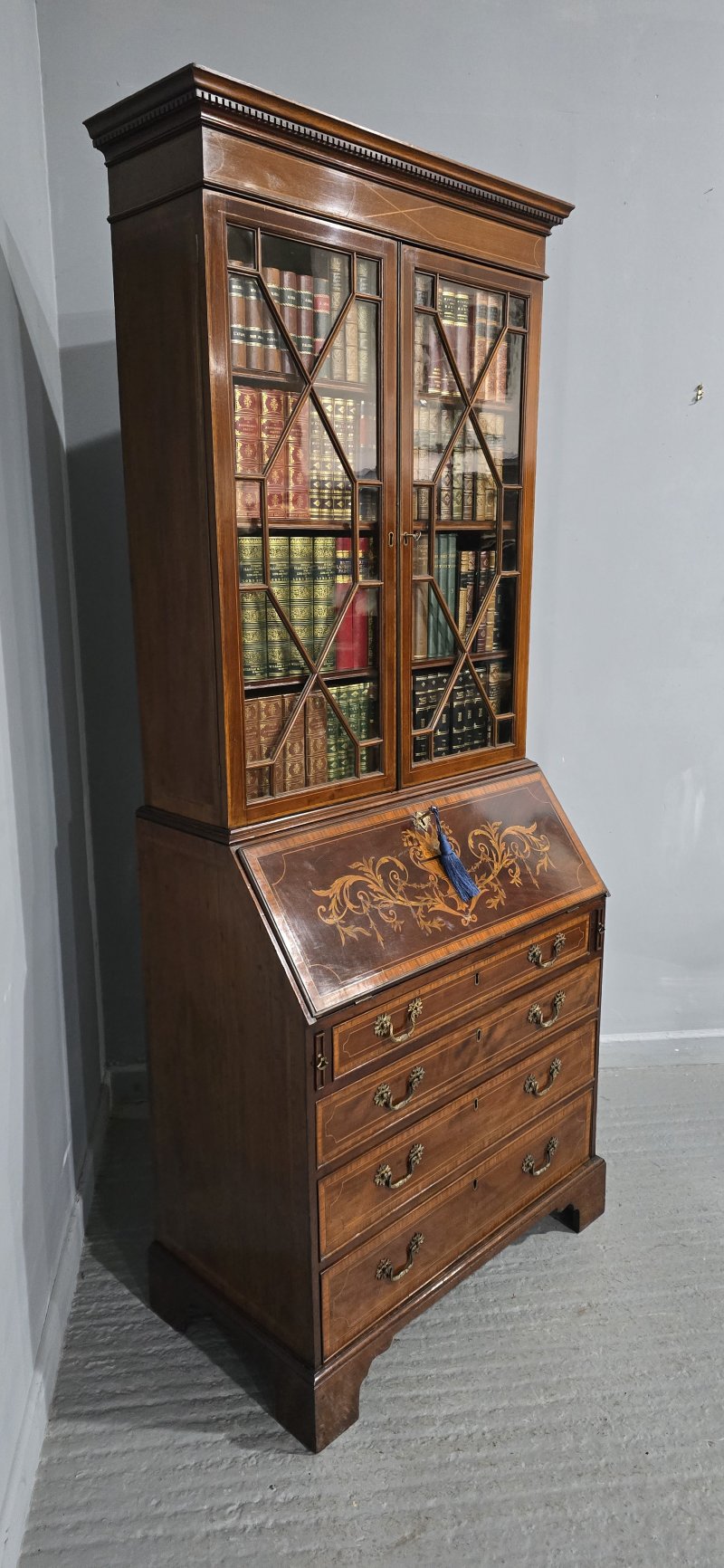 Georgian Inlaid Bureau Bookcase