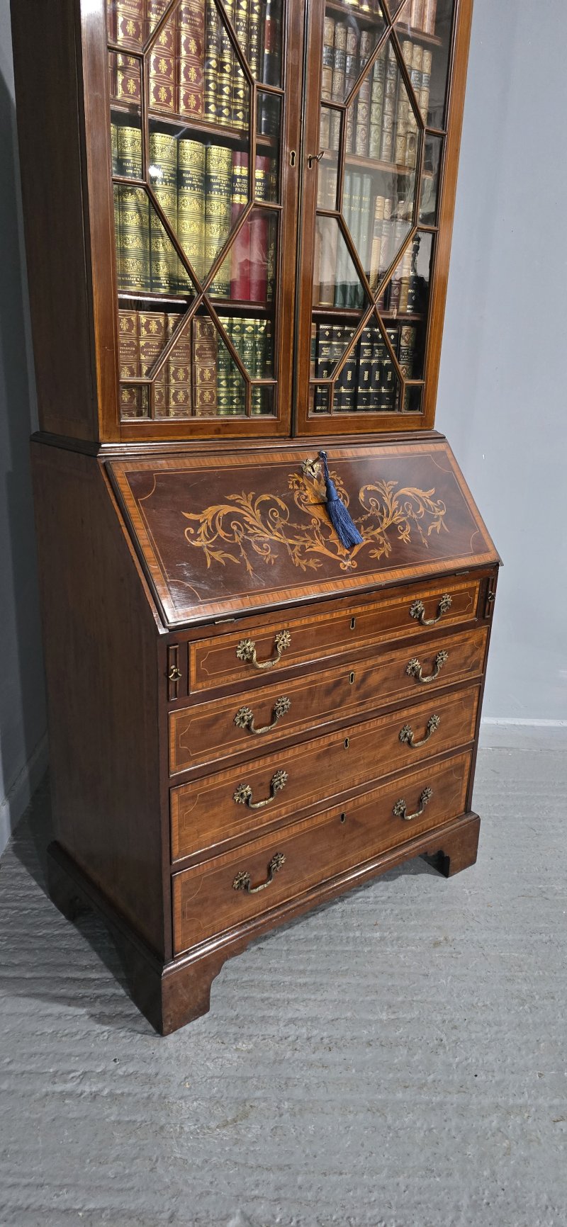 Georgian Inlaid Bureau Bookcase