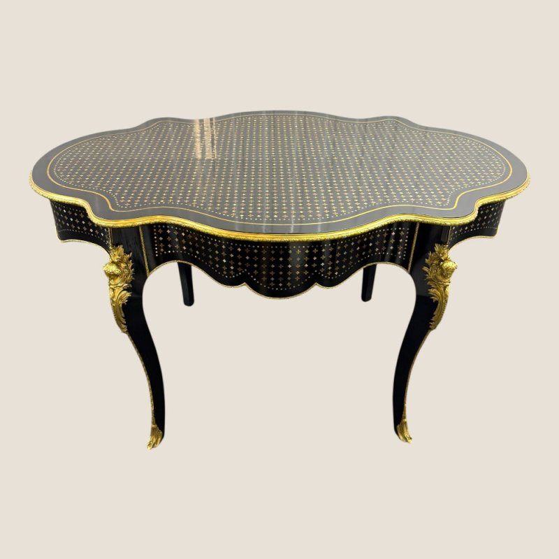 Antique Rare French Napoleon III Boulle Brass Serpentine Center Table