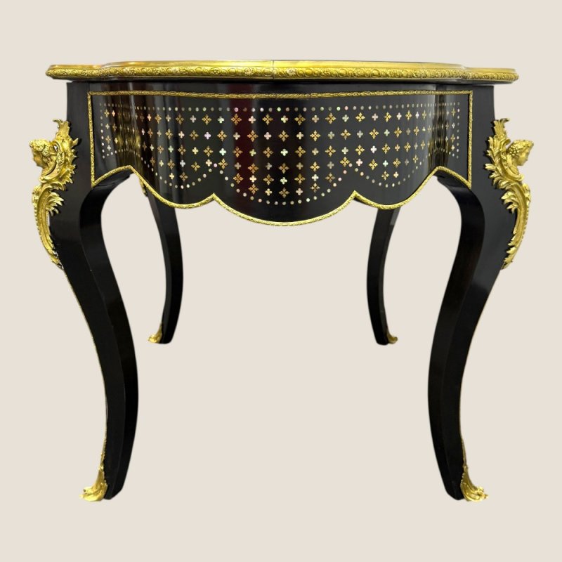 Antique Rare French Napoleon III Boulle Brass Serpentine Center Table