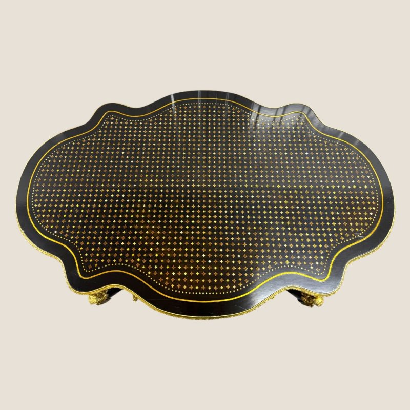 Antique Rare French Napoleon III Boulle Brass Serpentine Center Table