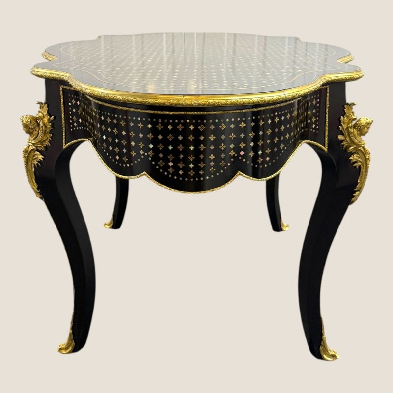 Antique Rare French Napoleon III Boulle Brass Serpentine Center Table