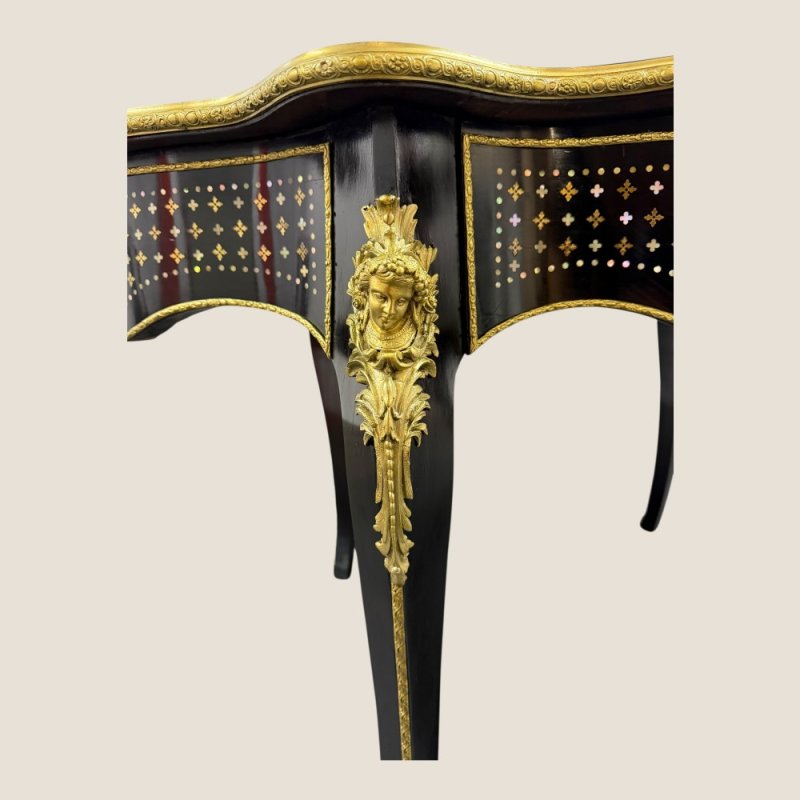 Antique Rare French Napoleon III Boulle Brass Serpentine Center Table