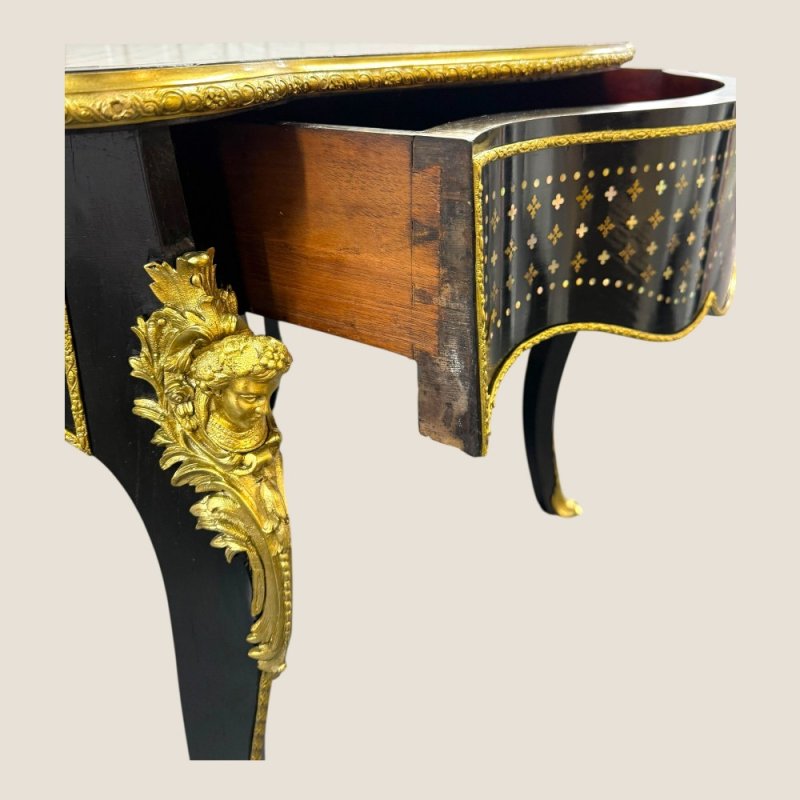 Antique Rare French Napoleon III Boulle Brass Serpentine Center Table