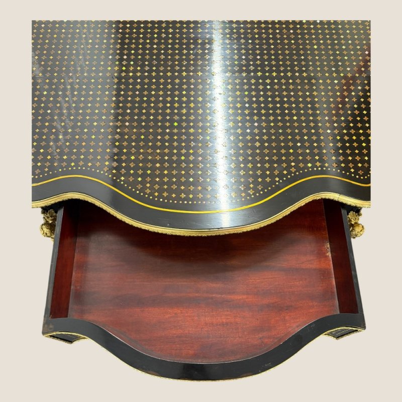 Antique Rare French Napoleon III Boulle Brass Serpentine Center Table