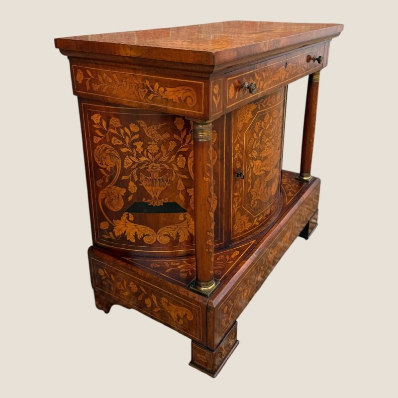 Antique 18th Century Dutch Marquetry Mahogany Console Wall Table Cabinet