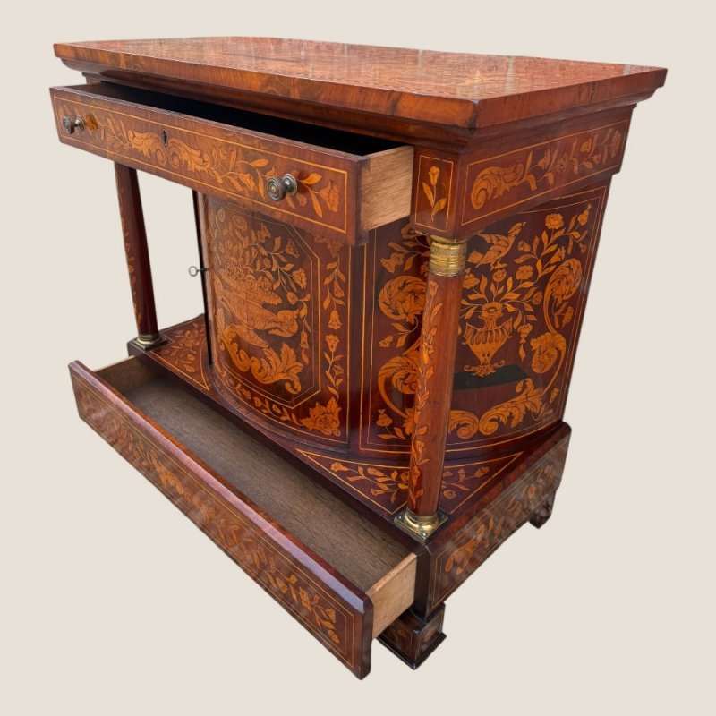 Antique 18th Century Dutch Marquetry Mahogany Console Wall Table Cabinet