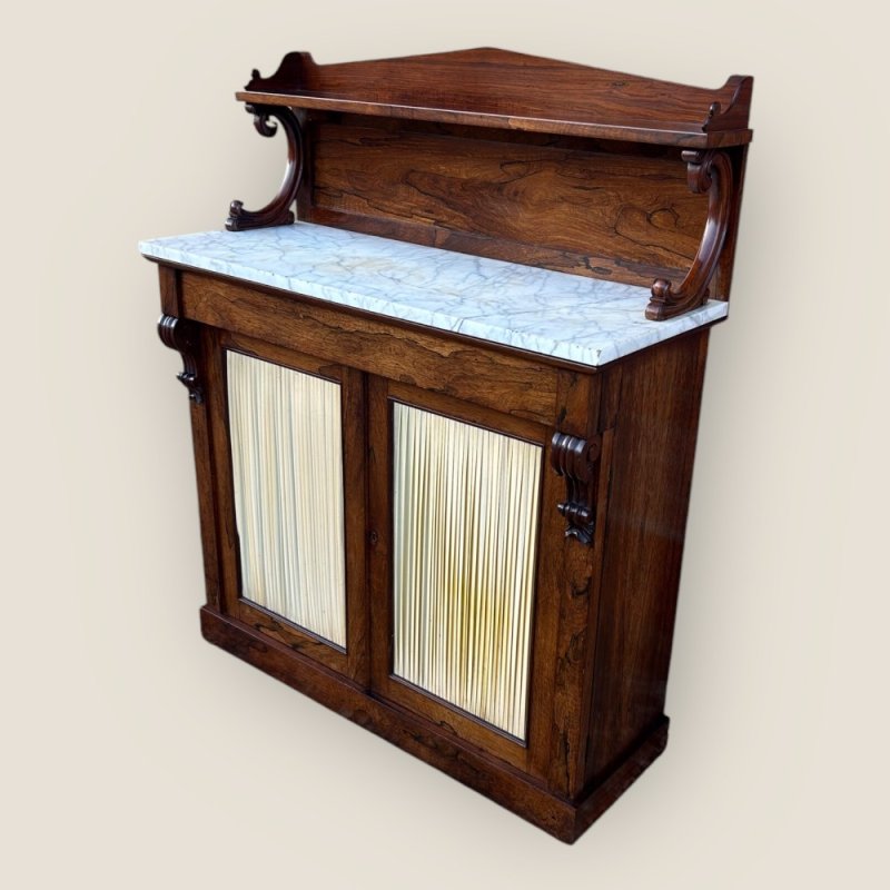 Antique Regency Rosewood Marble Top Chiffonier With Two Door Storage Cupboard