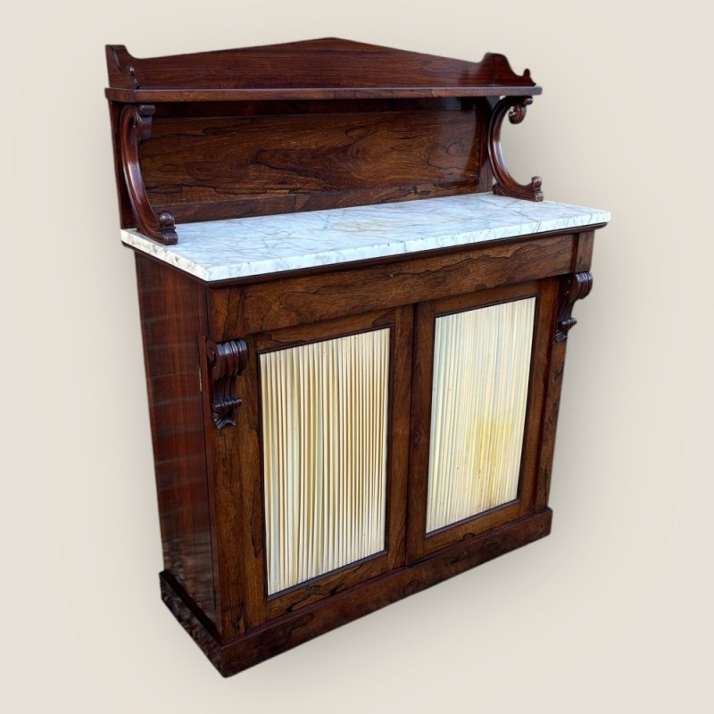 Antique Regency Rosewood Marble Top Chiffonier With Two Door Storage Cupboard