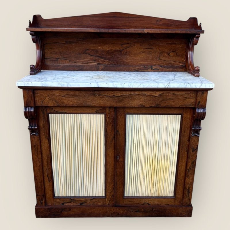 Antique Regency Rosewood Marble Top Chiffonier With Two Door Storage Cupboard