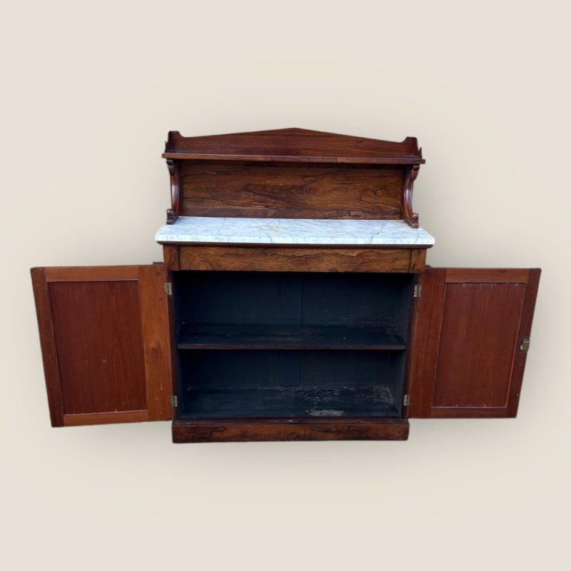 Antique Regency Rosewood Marble Top Chiffonier With Two Door Storage Cupboard