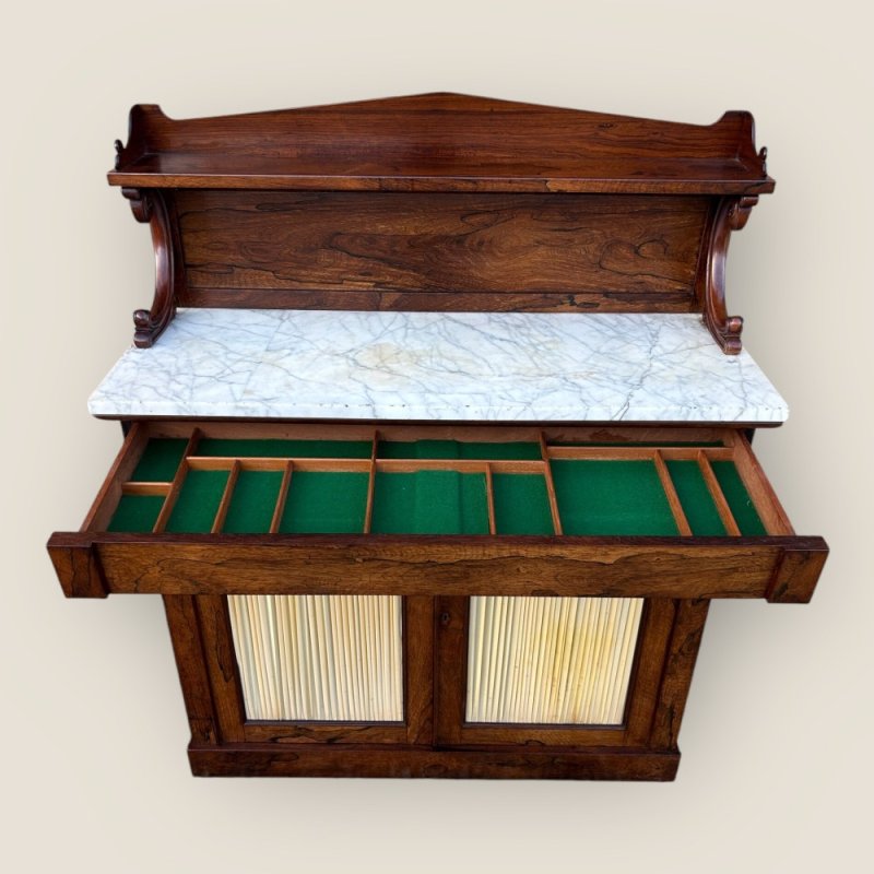 Antique Regency Rosewood Marble Top Chiffonier With Two Door Storage Cupboard