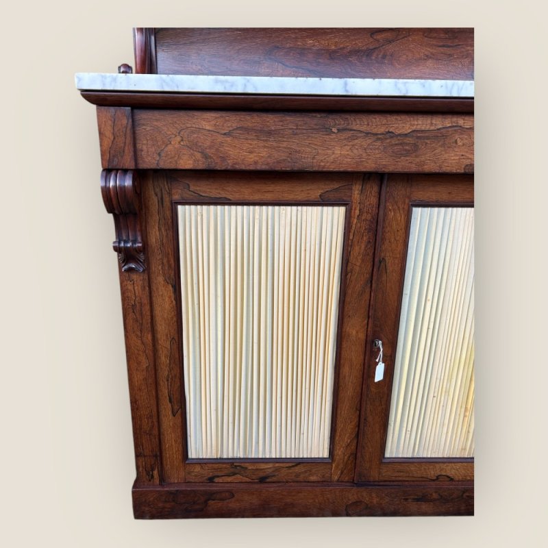 Antique Regency Rosewood Marble Top Chiffonier With Two Door Storage Cupboard