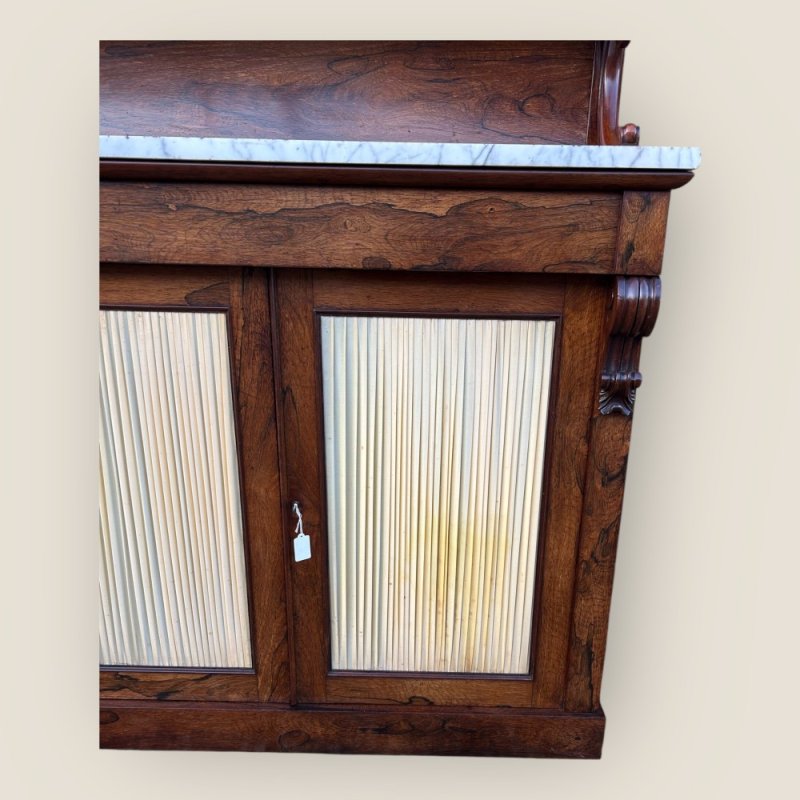 Antique Regency Rosewood Marble Top Chiffonier With Two Door Storage Cupboard