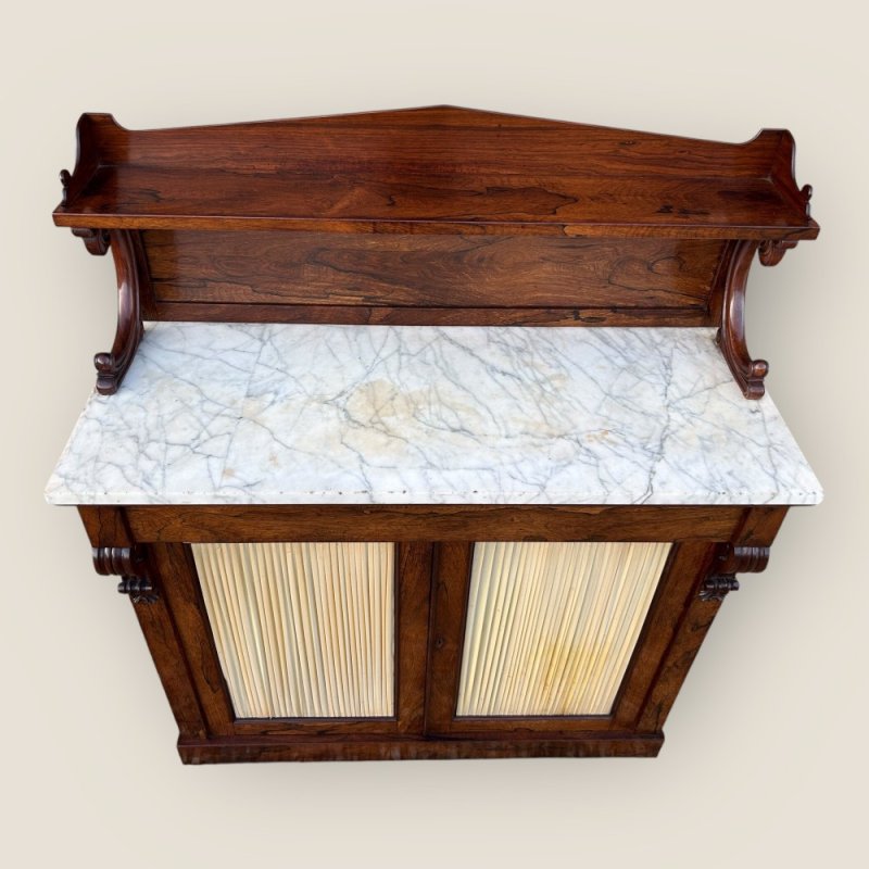 Antique Regency Rosewood Marble Top Chiffonier With Two Door Storage Cupboard