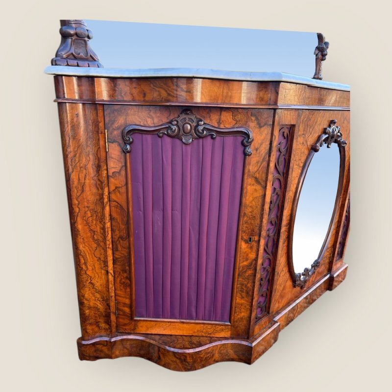 Antique Victorian Walnut & Marble Topped Carved Mirror Backed Sideboard Credenza