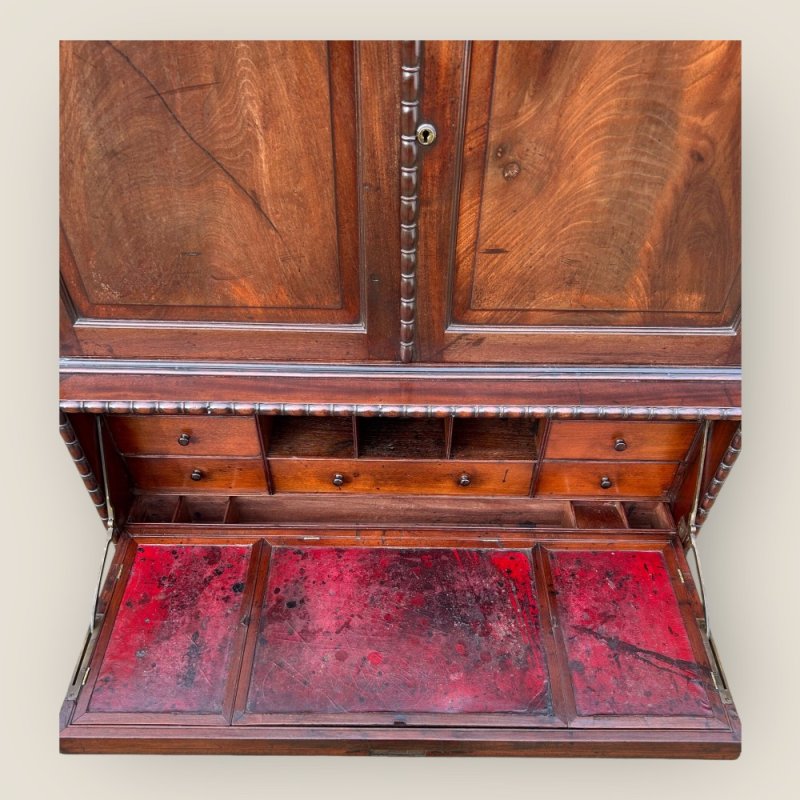 Antique 19th Century Padouk Anglo-indian Campaign Secretaire Chest & Cupboard