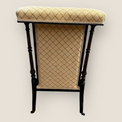 Antique Victorian Ebonised & Fabric Aesthetic Movement Prayer Chair With Casters