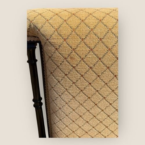 Antique Victorian Ebonised & Fabric Aesthetic Movement Prayer Chair With Casters