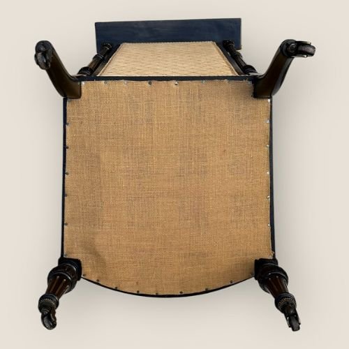 Antique Victorian Ebonised & Fabric Aesthetic Movement Prayer Chair With Casters