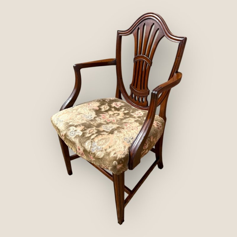 Antique Georgian Hepplewhite Period Upholstered Mahogany Shield Back Carver Chair