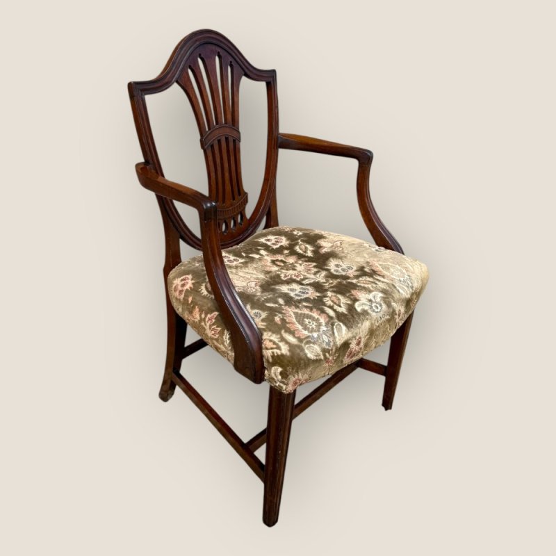 Antique Georgian Hepplewhite Period Upholstered Mahogany Shield Back Carver Chair