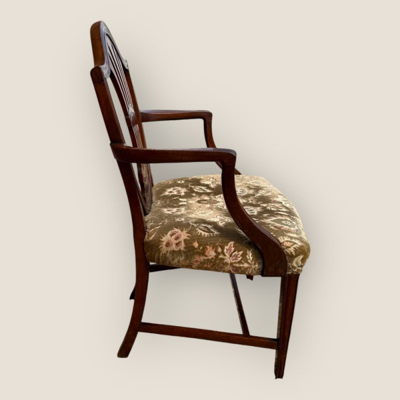 Antique Georgian Hepplewhite Period Upholstered Mahogany Shield Back Carver Chair