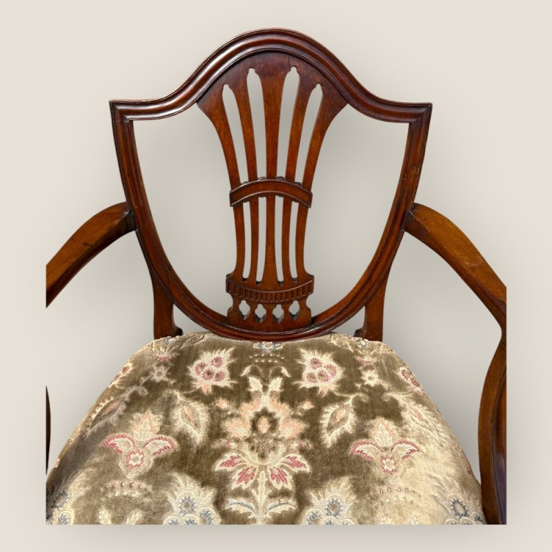 Antique Georgian Hepplewhite Period Upholstered Mahogany Shield Back Carver Chair
