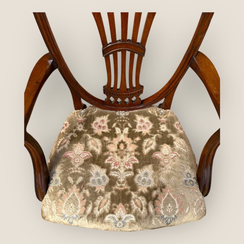 Antique Georgian Hepplewhite Period Upholstered Mahogany Shield Back Carver Chair