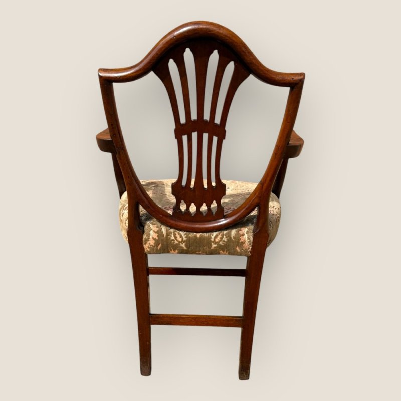 Antique Georgian Hepplewhite Period Upholstered Mahogany Shield Back Carver Chair
