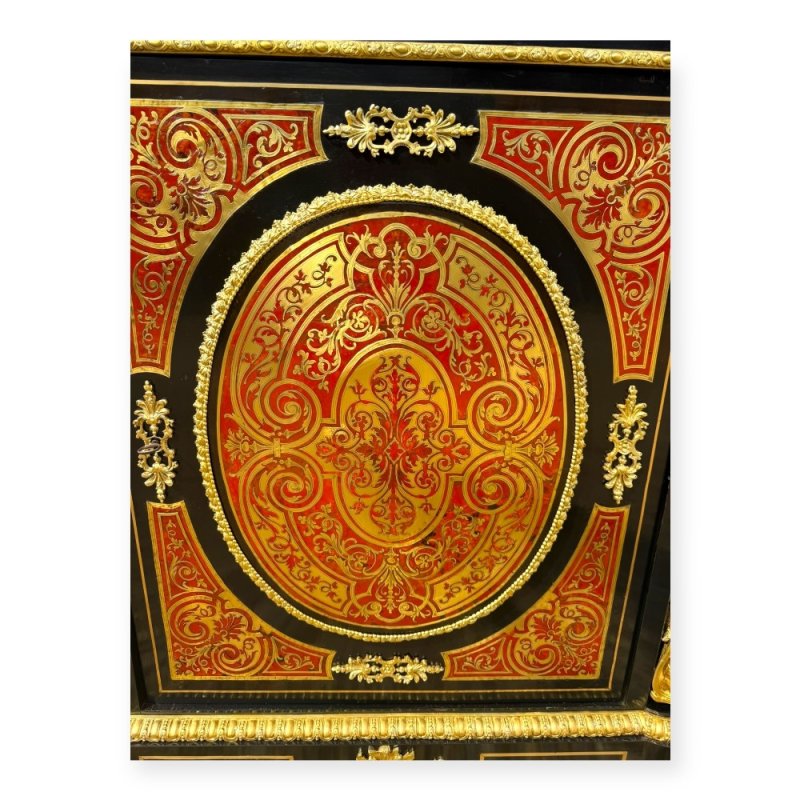 Antique French Napoleon III Ebonised Tortoiseshell Boulle & Marble Pier Cabinet