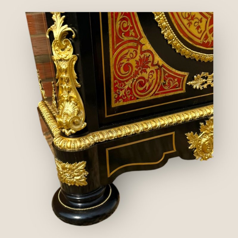 Antique French Napoleon III Ebonised Tortoiseshell Boulle & Marble Pier Cabinet