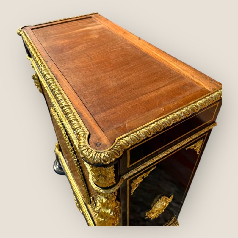 Antique French Napoleon III Ebonised Tortoiseshell Boulle & Marble Pier Cabinet