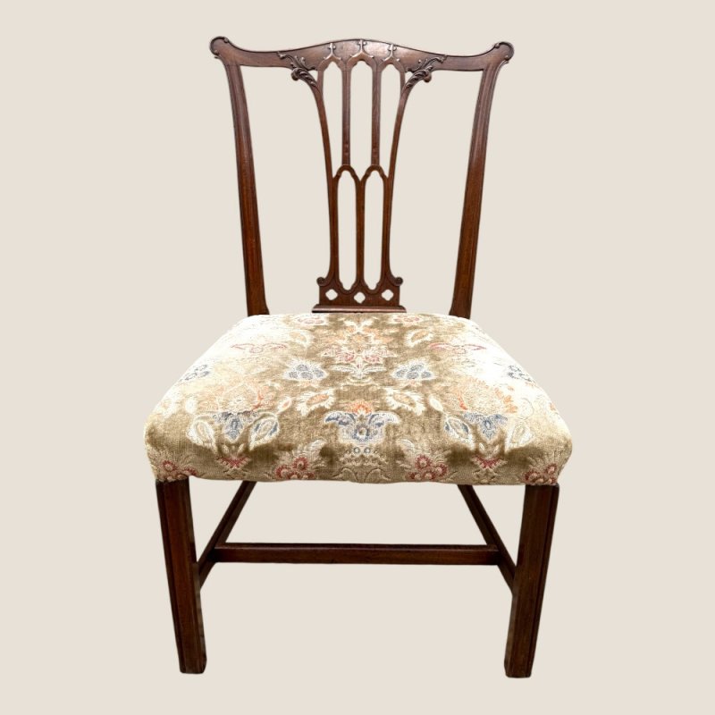 Antique Georgian Chippendale Period Mahogany & Floral Upholstered Carved Chair