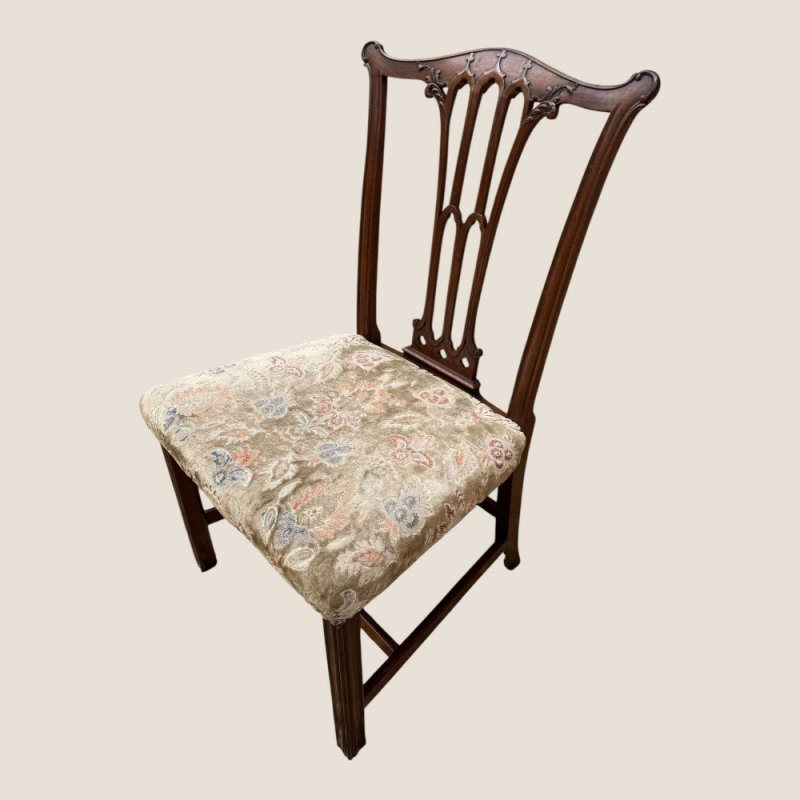 Antique Georgian Chippendale Period Mahogany & Floral Upholstered Carved Chair