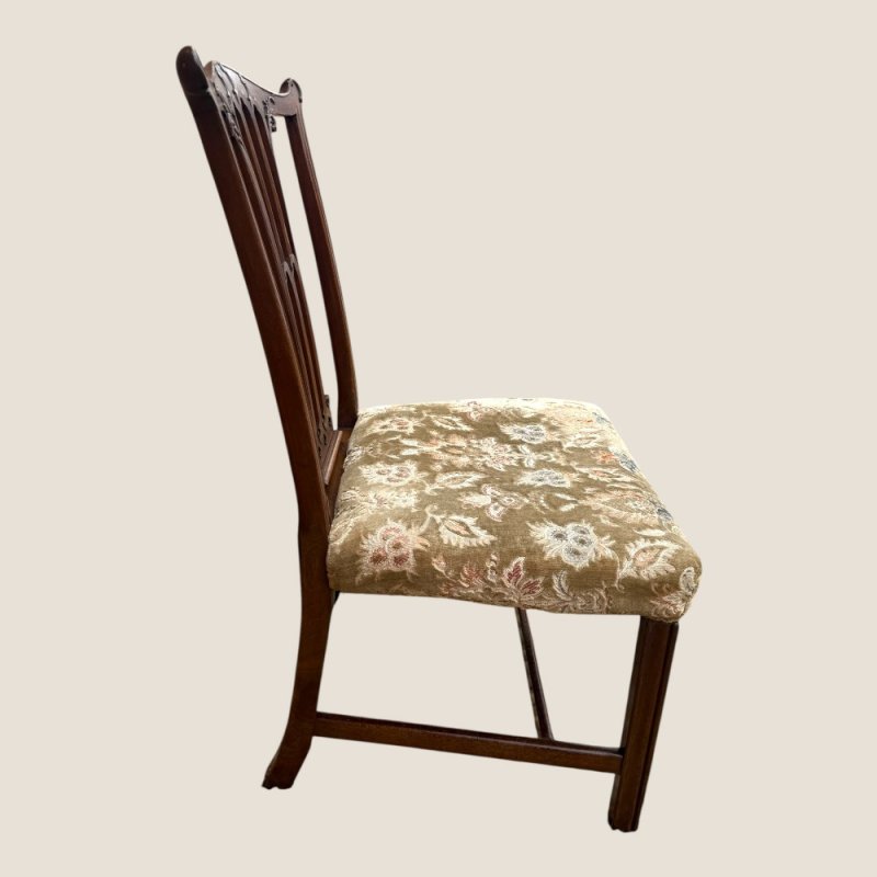 Antique Georgian Chippendale Period Mahogany & Floral Upholstered Carved Chair