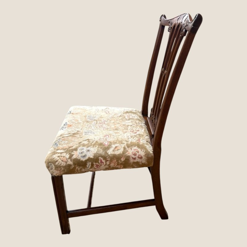 Antique Georgian Chippendale Period Mahogany & Floral Upholstered Carved Chair