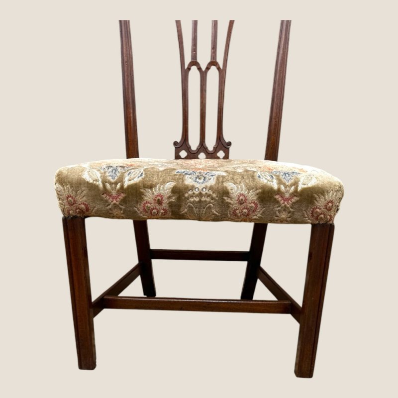 Antique Georgian Chippendale Period Mahogany & Floral Upholstered Carved Chair