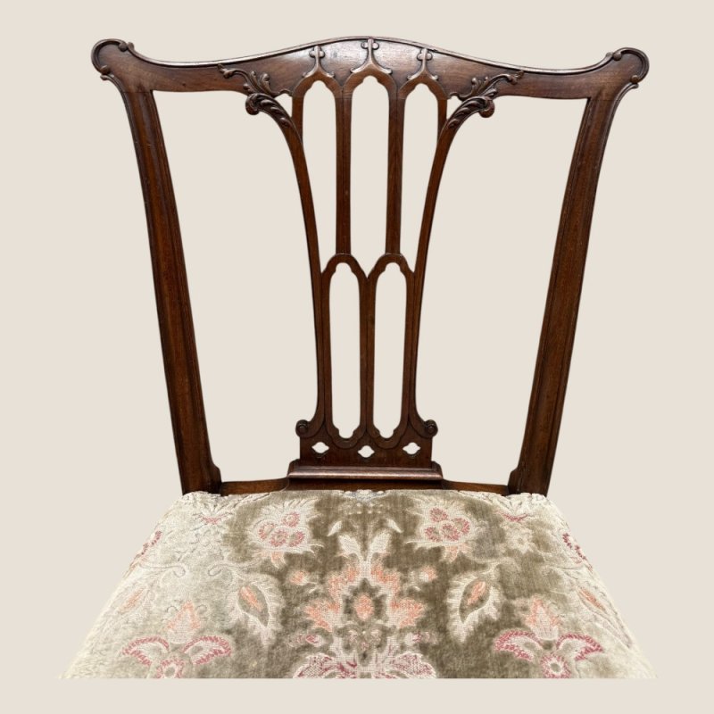 Antique Georgian Chippendale Period Mahogany & Floral Upholstered Carved Chair